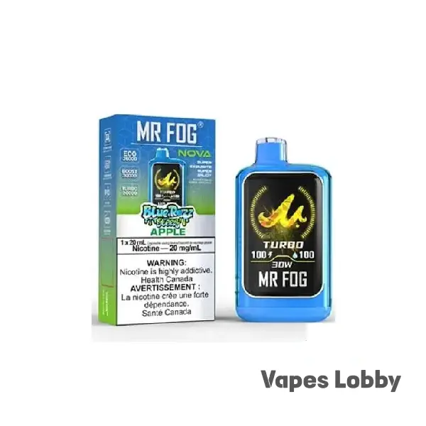 Apple MR FOG NOVA Steezy Edition 36K Puffs disposable vape featuring the crisp taste of fresh orchard apples in a rechargeable device.