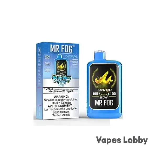 Blue Rancher Ice MR FOG NOVA Steezy Edition 36K disposable vape blending blue raspberry candy with a refreshing icy finish.