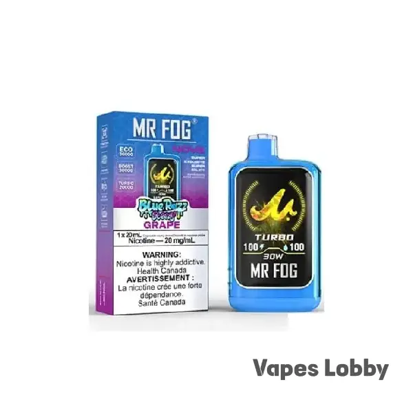 Grape MR FOG NOVA Steezy Edition 36K disposable vape featuring rich grape flavor with a smooth finish and rechargeable design.