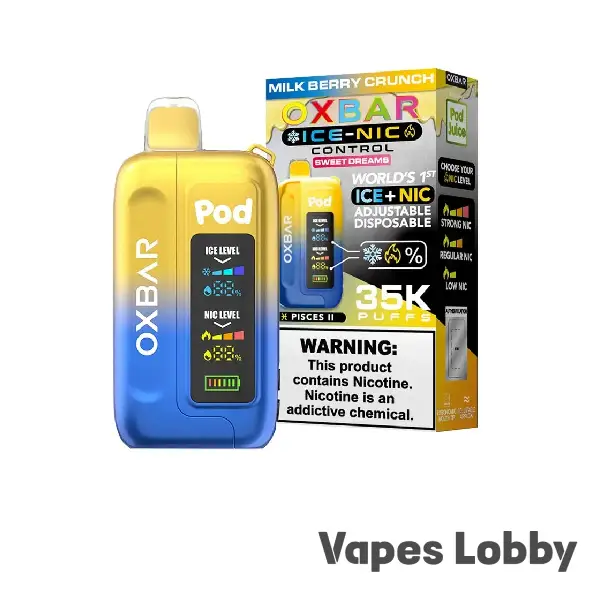 Milk Berry Crunch OXBAR ICE-NIC CONTROL 35K disposable vape with creamy milk, mixed berry, and crunchy cereal-inspired flavor.