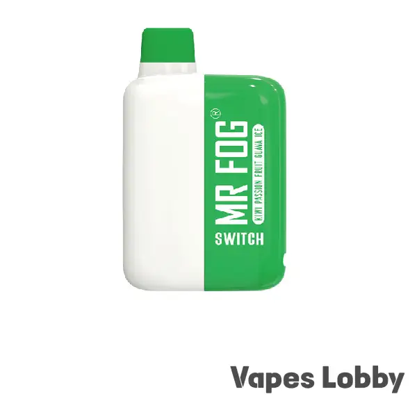 Mr Fog Switch 5500 Kiwi Passion Fruit Guava Ice disposable vape featuring kiwi, passion fruit, guava, and an icy tropical finish.