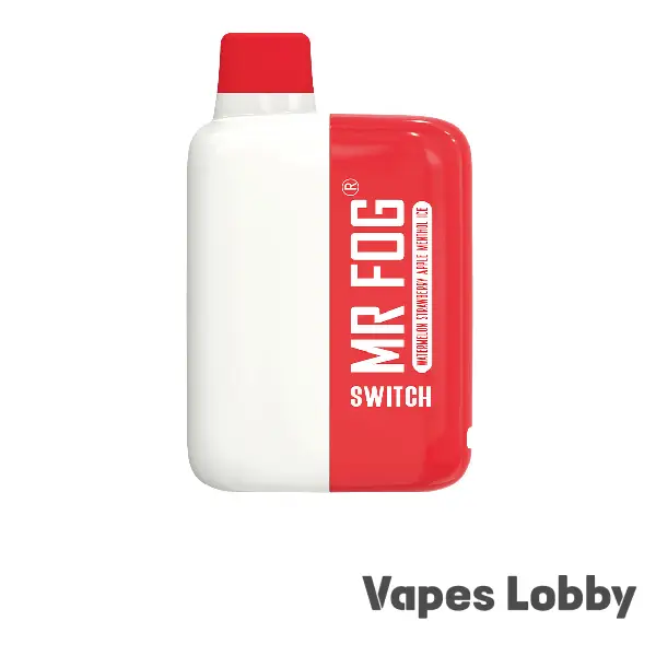 Mr Fog Switch 5500 Watermelon Strawberry Apple Menthol Ice disposable vape featuring watermelon, strawberry, apple, menthol ice, Mesh Coil, and rechargeable battery.