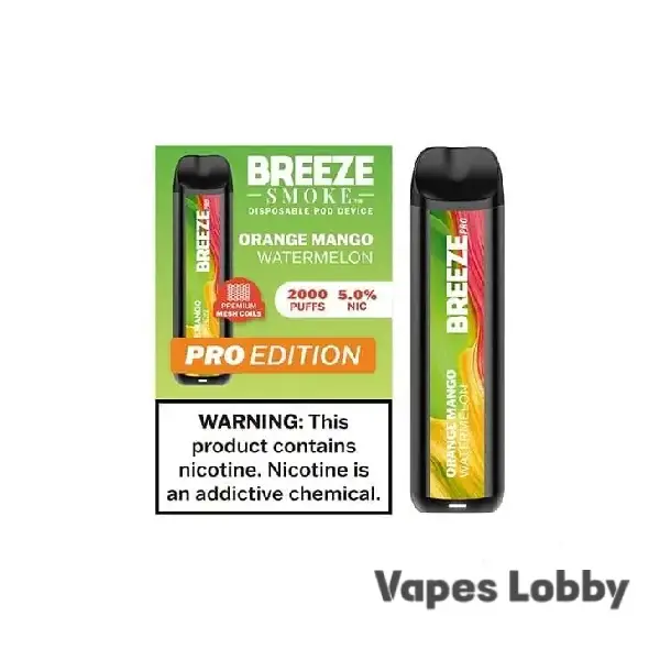 Orange Mango Watermelon flavor Breeze Pro 2000 Puffs disposable vape packaging