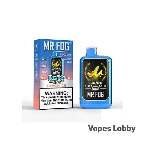 Peach Ice MR FOG NOVA Steezy Edition 36K disposable vape featuring juicy peach flavor with a smooth icy cooling finish.
