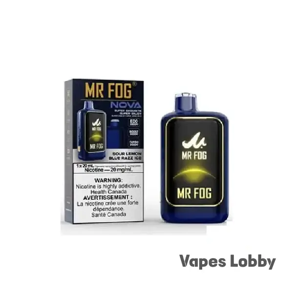 Sour Lemon Blue Razz Ice MR FOG NOVA Steezy Edition 36K disposable vape with tangy lemon, blue raspberry, and icy cooling notes.