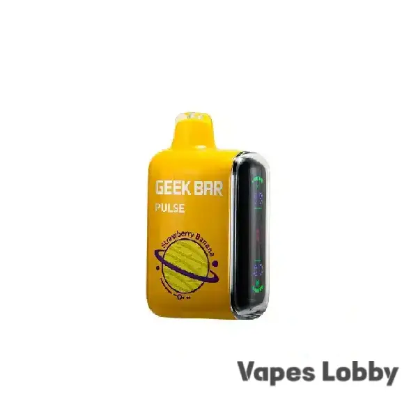 Strawberry Banana Geek Bar Pulse 15000 disposable vape featuring sweet strawberry and creamy banana flavor with Dual Mesh Coil and Smart Display.
