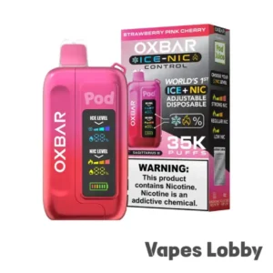 Strawberry Pink Cherry OXBAR ICE-NIC CONTROL 35K disposable vape featuring a blend of ripe strawberry and sweet pink cherry flavors.
