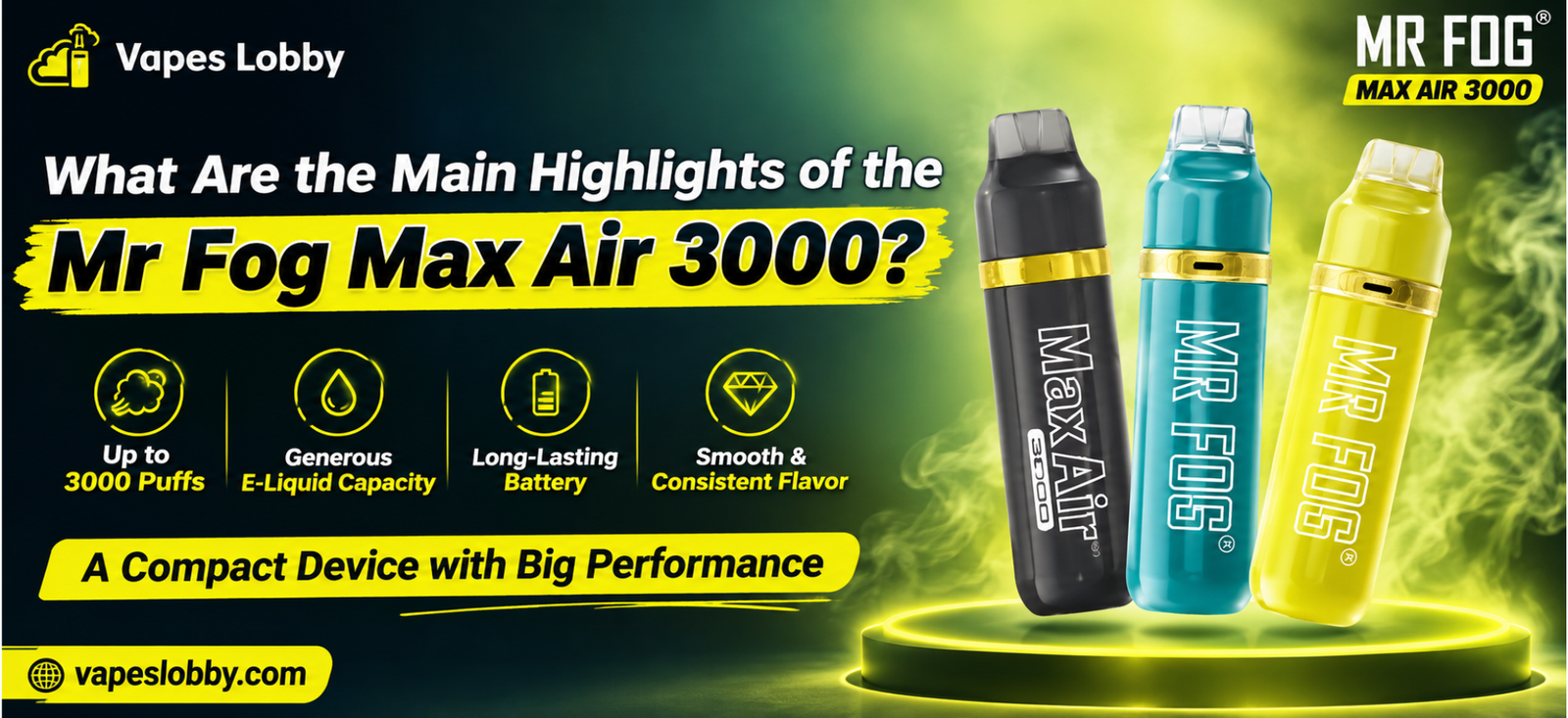 What Are the Main Highlights of the Mr Fog Max Air 3000? featuring three Mr Fog Max Air 3000 devices